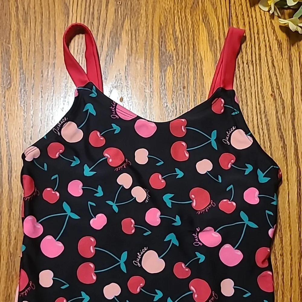 Justice Cherry Print One Piece Swimsuit - Size 12